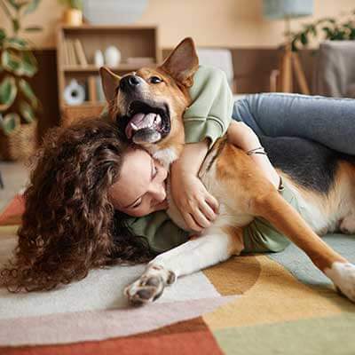 A dog with their person A dog with their person